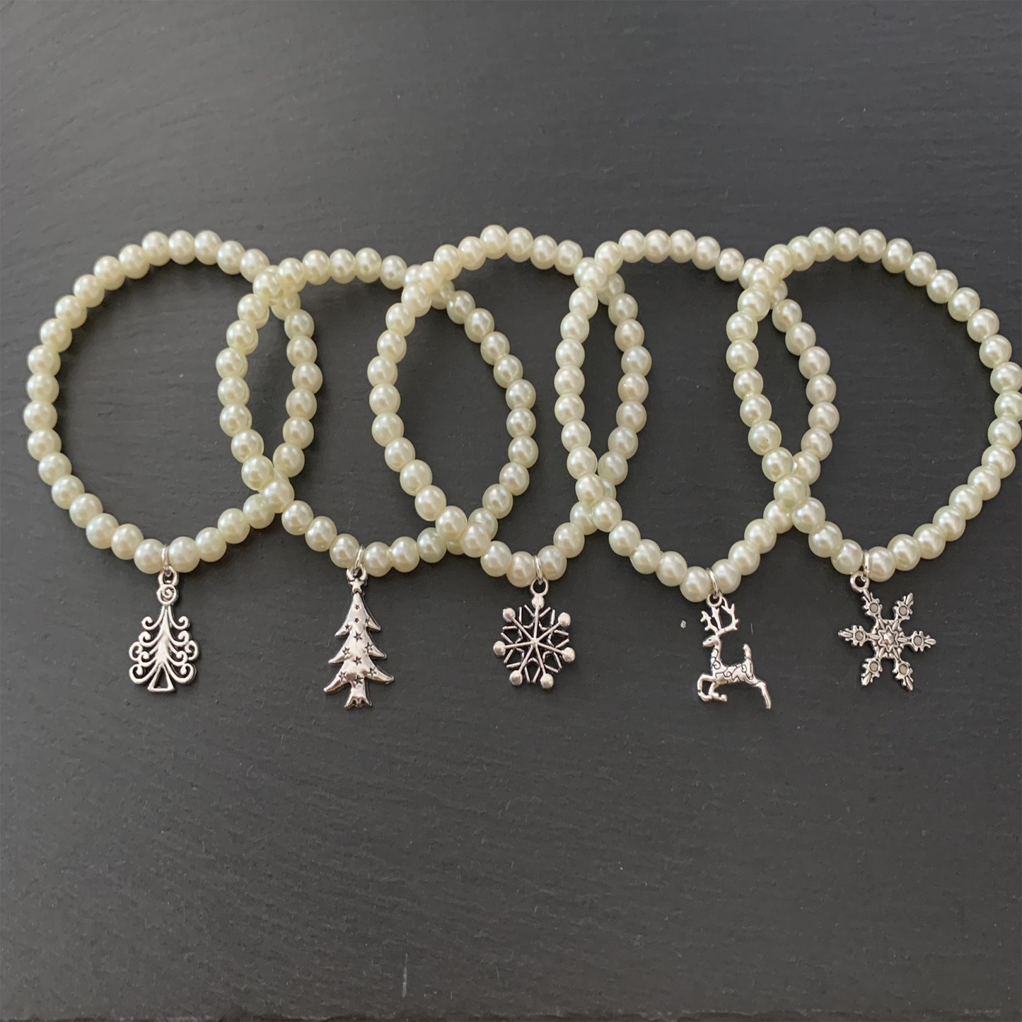 Glass Pearl Stretch Christmas Bracelets Stocking Filler Christmas Eve Box