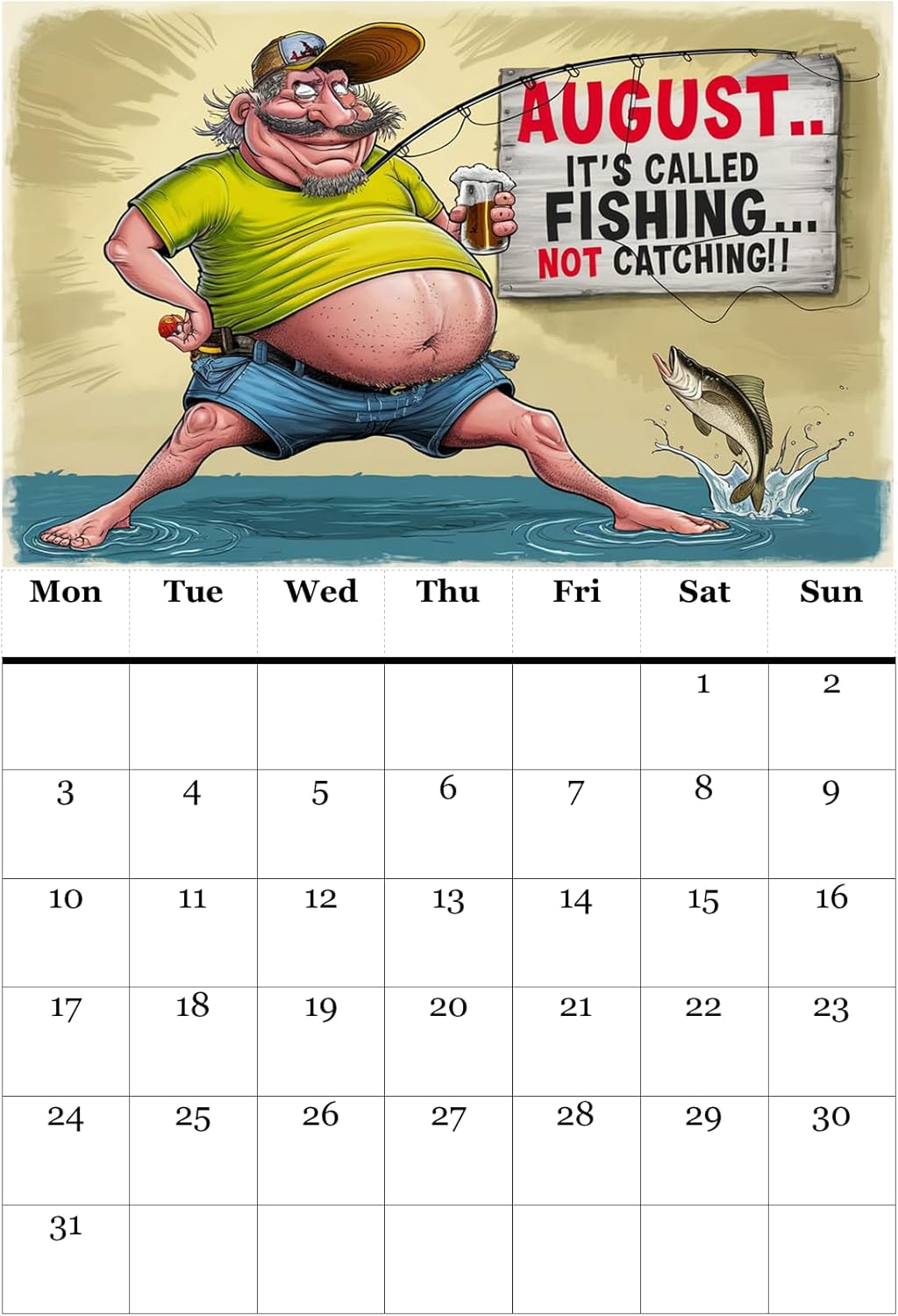 Funny Fishing Calendar 2026 Ideal Gift For Dads, Husbands and Brothers A4 Size