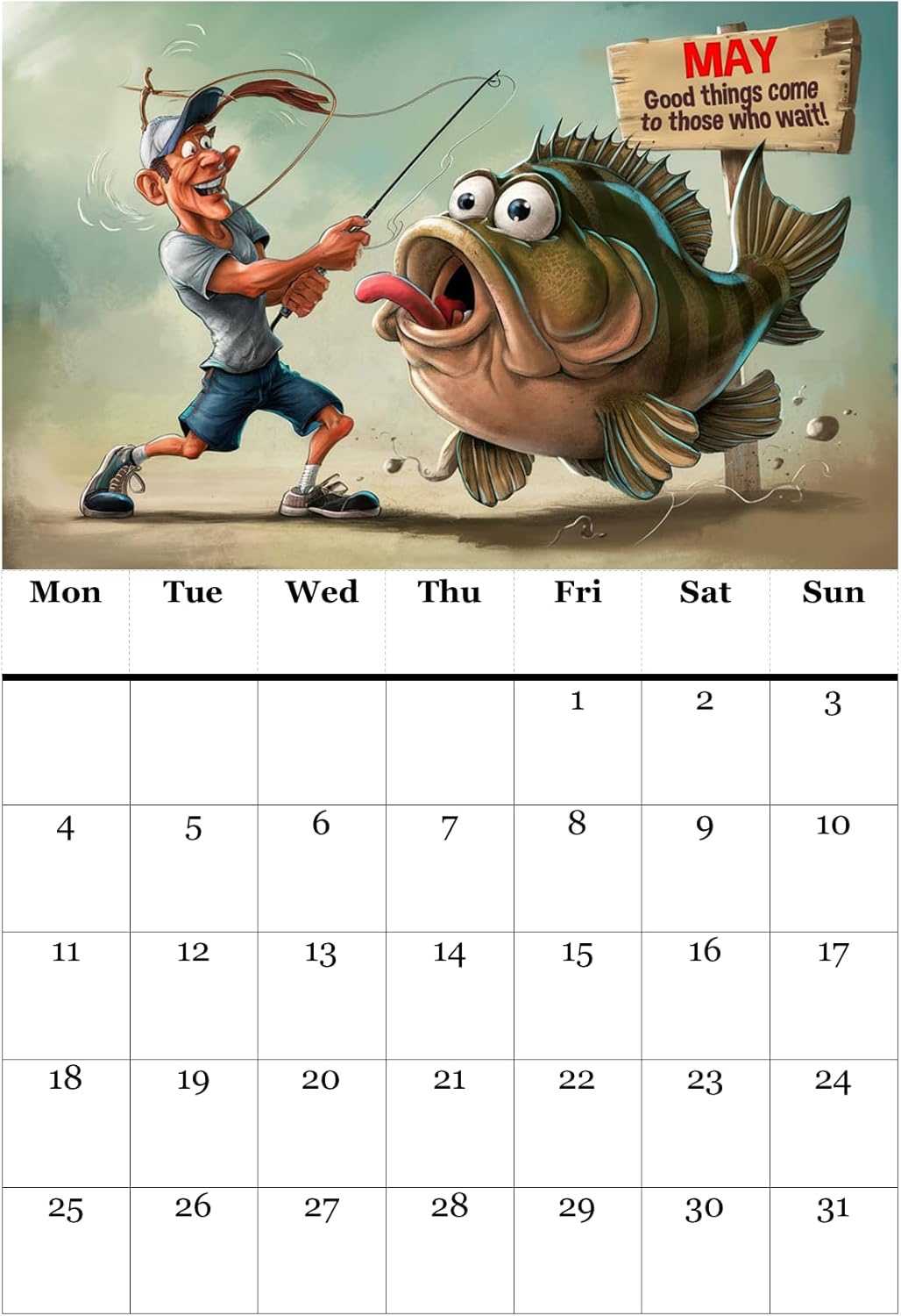 Funny Fishing Calendar 2026 Ideal Gift For Dads, Husbands and Brothers A4 Size