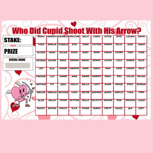 Fundraising Scratch Card Who Did Cupid Shoot With His Arrow? Valentines Fayre Party A4