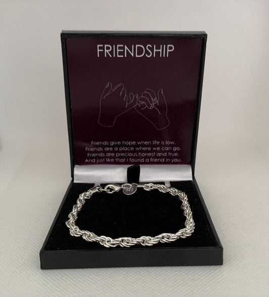 Friendship Boxed Silver Plated Rope Bracelet