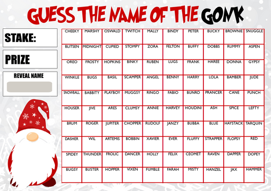 Guess the Name of Gonk Fundraising Game Christmas Fete Fayre A4