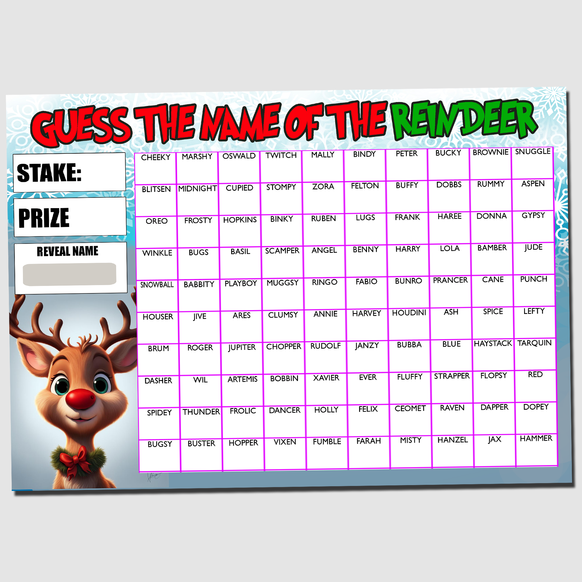 Fundraising Scratch Card Game Guess The Reindeers Name Christmas Fete Perfect Message