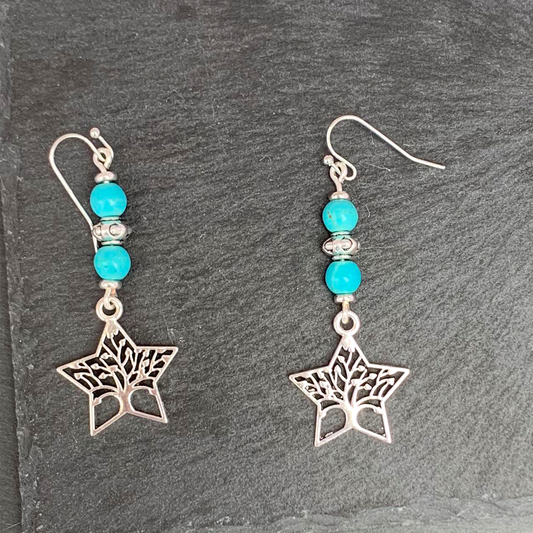 Turquoise Star Tree Of Life Dangle Earrings