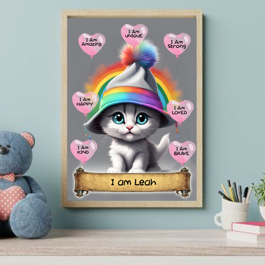 Positive Affirmation Personalised I Am Amazing Prints - Kitten
