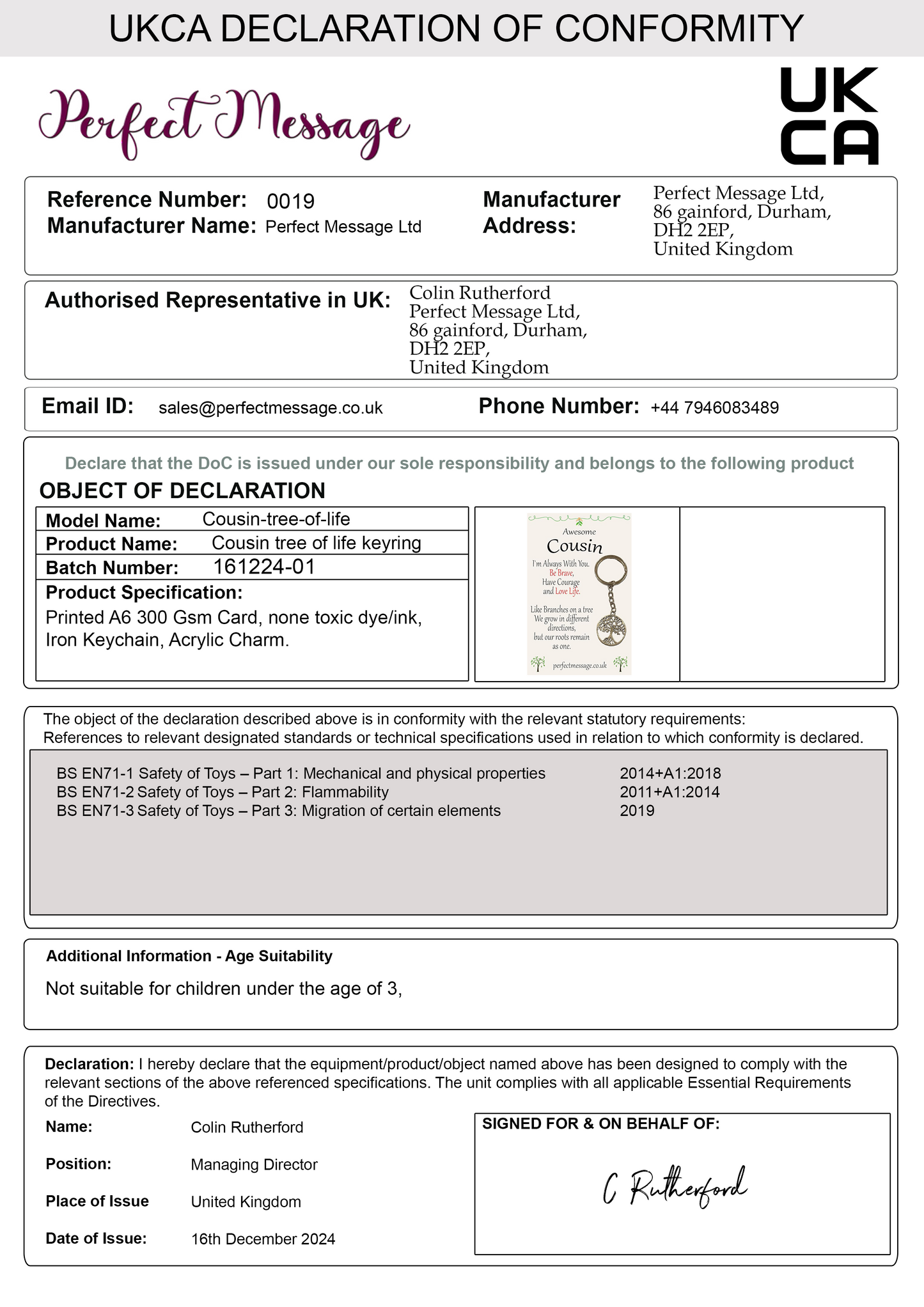 Cousin Tree Of Life keyring Inspirational Gift