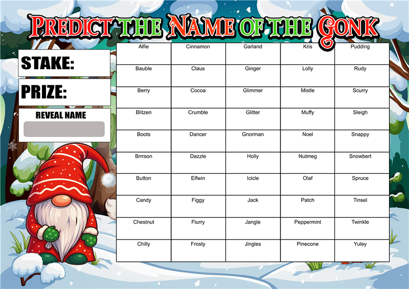 3 Pack Christmas Themed Fundraising Scratchcards, Elf, Reindeer, and Gonk A4 Size, 50 names