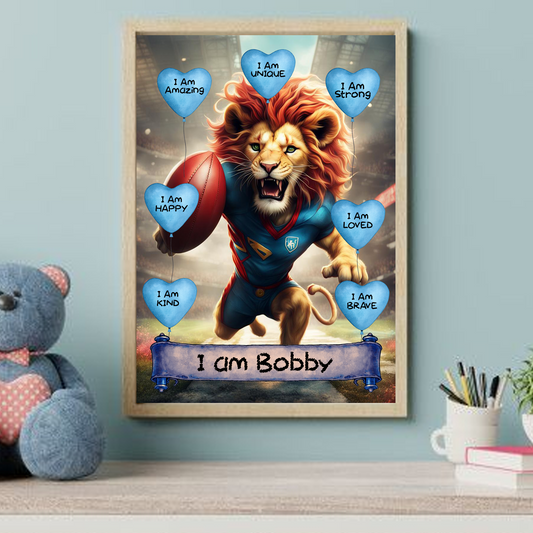 Positive Affirmation Personalised I Am Amazing Prints- Rugby Lion