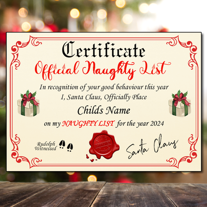 Santas Naughty or Nice List Certificate 2024