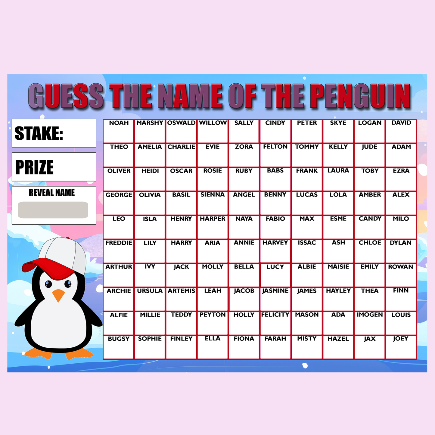 Fundraising Scratch Card Guess The Name Of The Penguin A4
