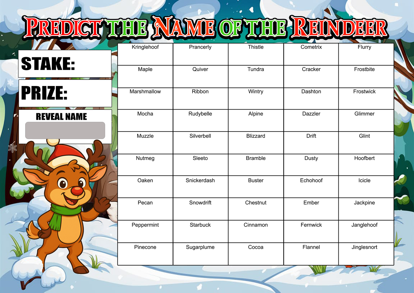 3 Pack Christmas Themed Fundraising Scratchcards, Elf, Reindeer, and Gonk A4 Size, 50 names
