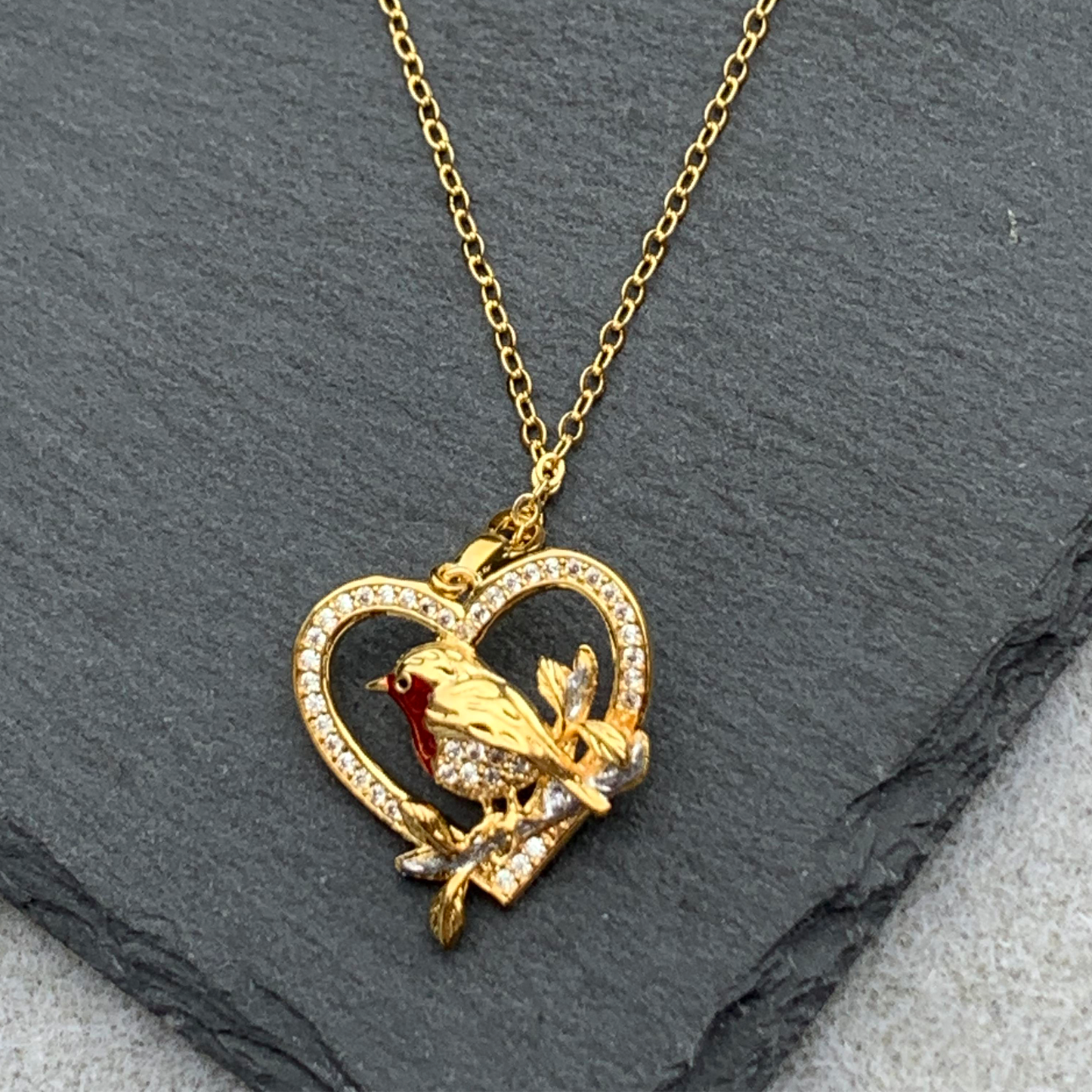 Golden Robin Crystal Necklace