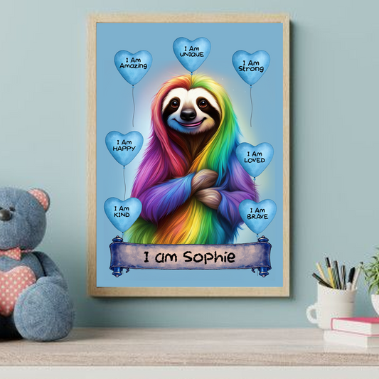 Positive Affirmation Personalised I Am Amazing Prints- Sloth