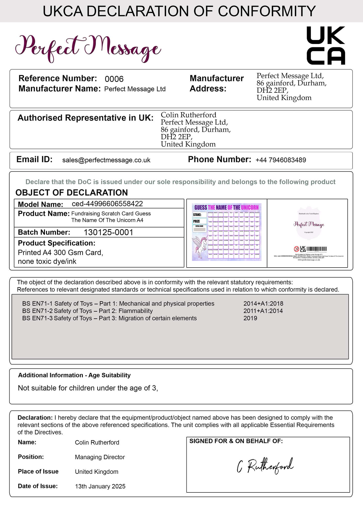 Fundraising Scratch Card Guess The Name Of The UNICORN A4