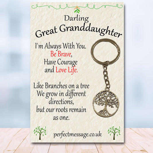 Great Granddaughter Tree Of Life keyring, Great Granddaughter Inspirational Gift
