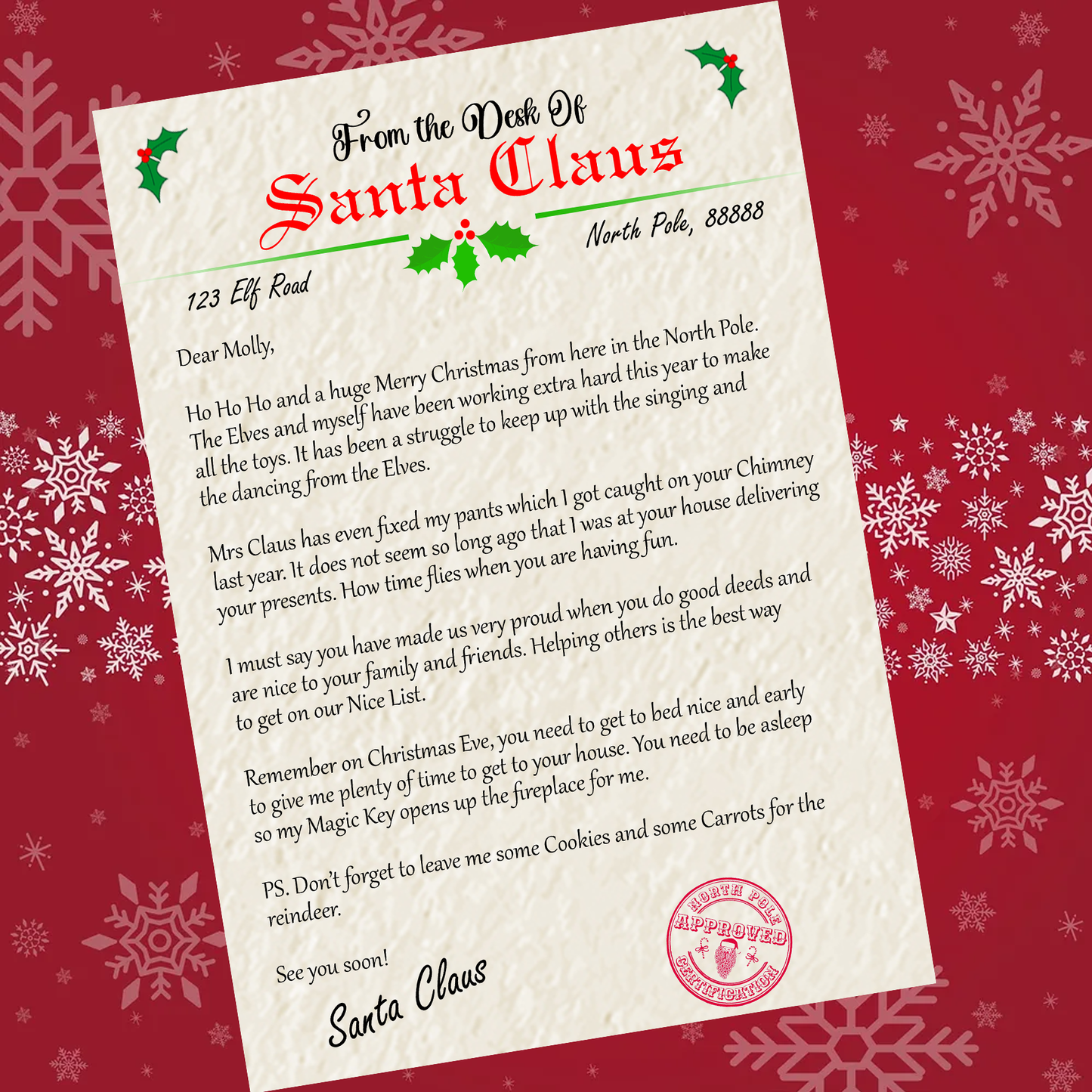 A5 Personalised Letter From Santa - Christmas Gift for Children