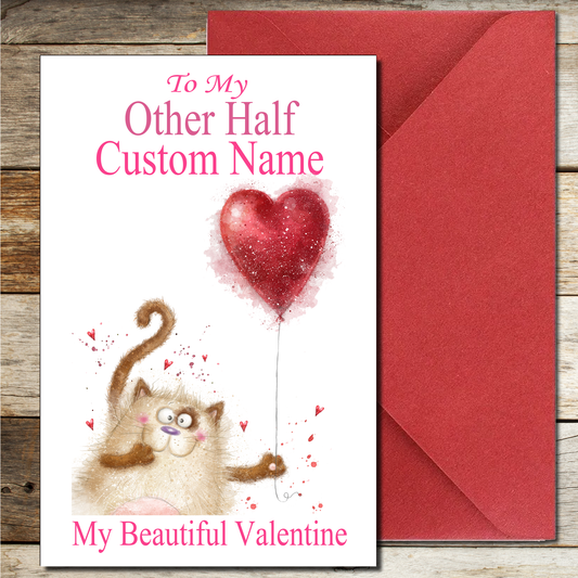 Cat With Other Half Valentines Day Card Personalised