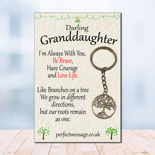 Granddaughter Tree Of Life Keyring, Granddaughter Inspirational Gift