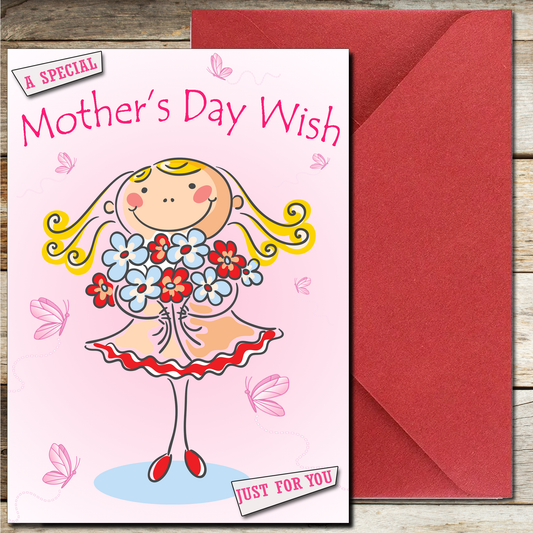 Mothers Day Wish Girl With Flowers Card