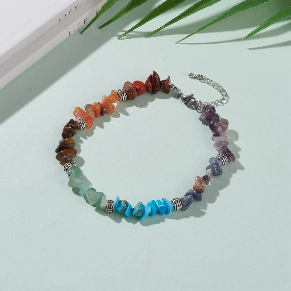 Gemstone Chakra Bracelet With Teardrop Extender Chain