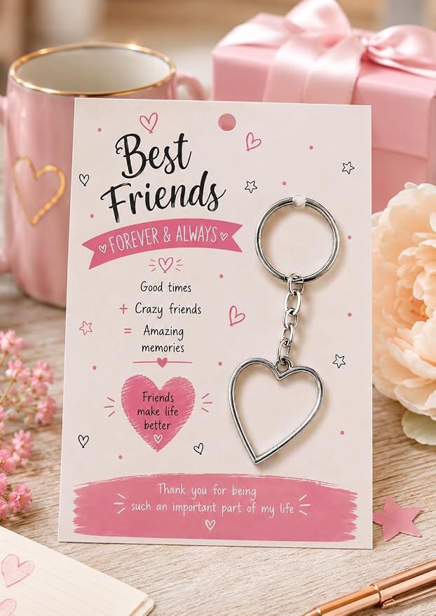 Friend Gift Birthday Keyring Thinking of You Gift for Women (Heart Keyring)