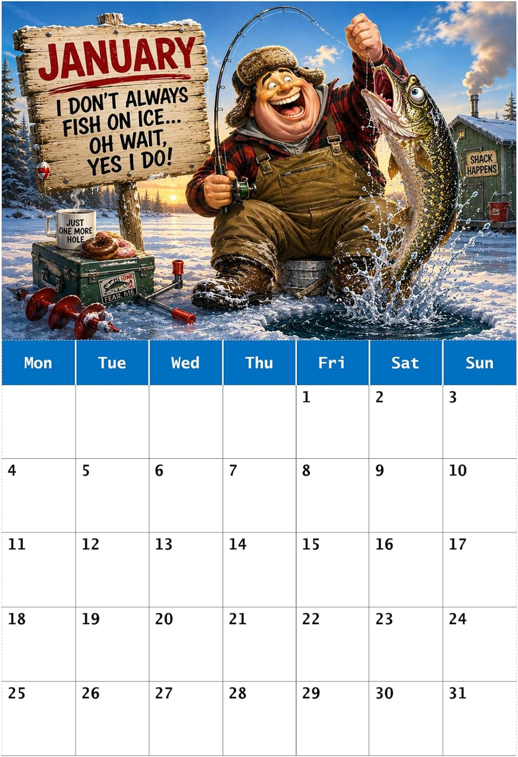 Funny Fishing Calendar 2027 Ideal Gift For Dads, Husbands and Brothers A4 Size