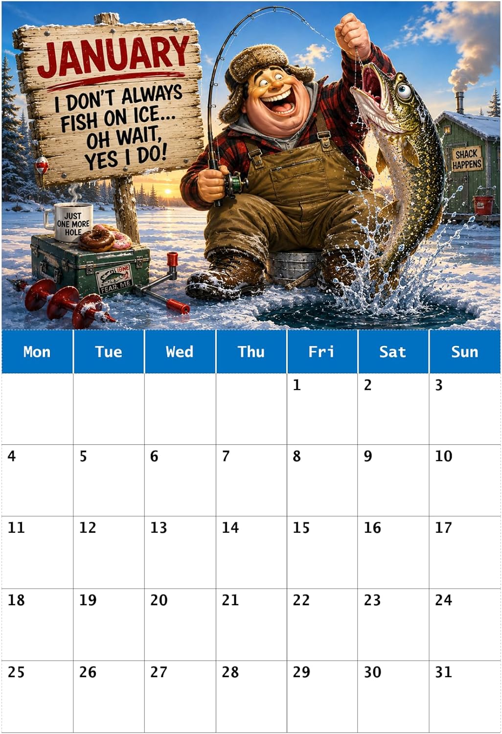 Funny Fishing Calendar 2027 Ideal Gift For Dads, Husbands and Brothers A4 Size