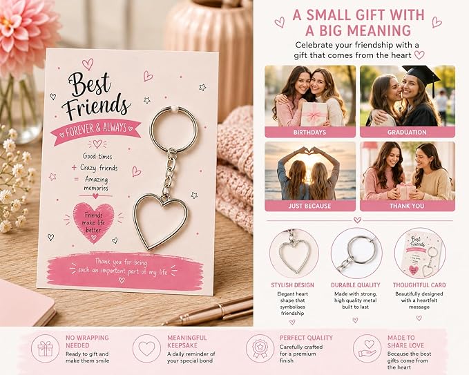 Friend Gift Birthday Keyring Thinking of You Gift for Women (Heart Keyring)
