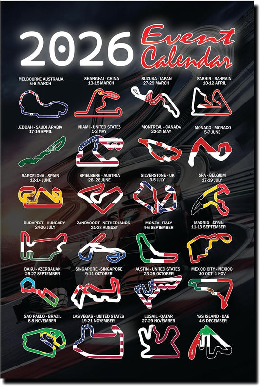 Motor Racing 2026 Event Calendar Ideal Gift for Formula Racing Fans