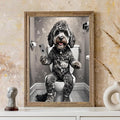 Humorous Wall Art of Cockapoo on Toilet Using Phone A4