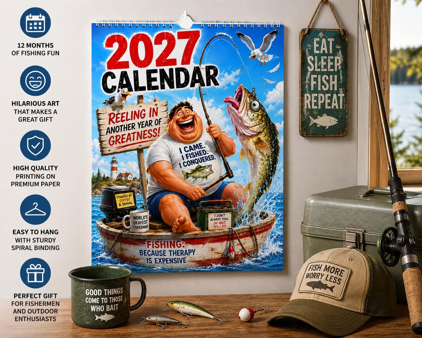 Funny Fishing Calendar 2027 Ideal Gift For Dads, Husbands and Brothers A4 Size