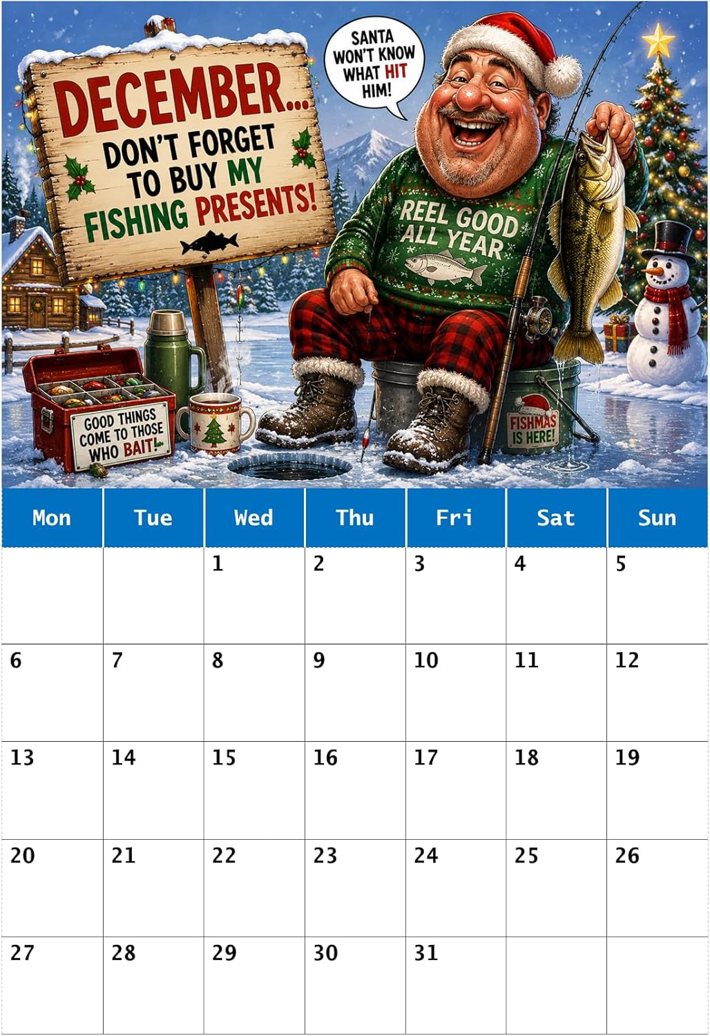 Funny Fishing Calendar 2027 Ideal Gift For Dads, Husbands and Brothers A4 Size