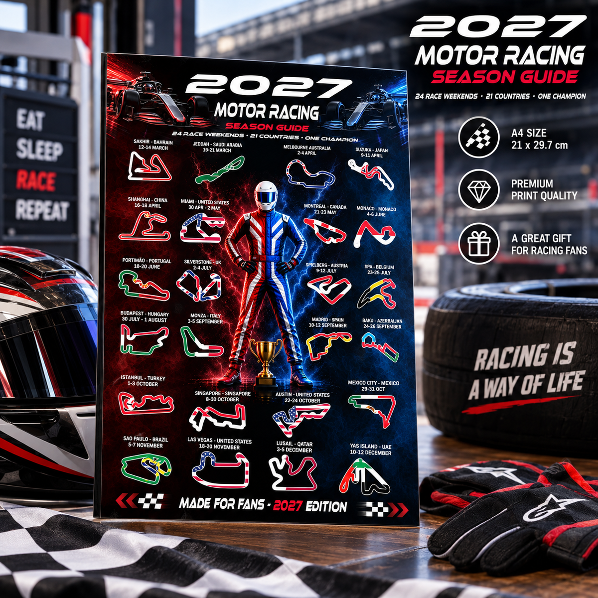 Motor Racing 2027 Event Poster Ideal Gift for Formula Racing Fans