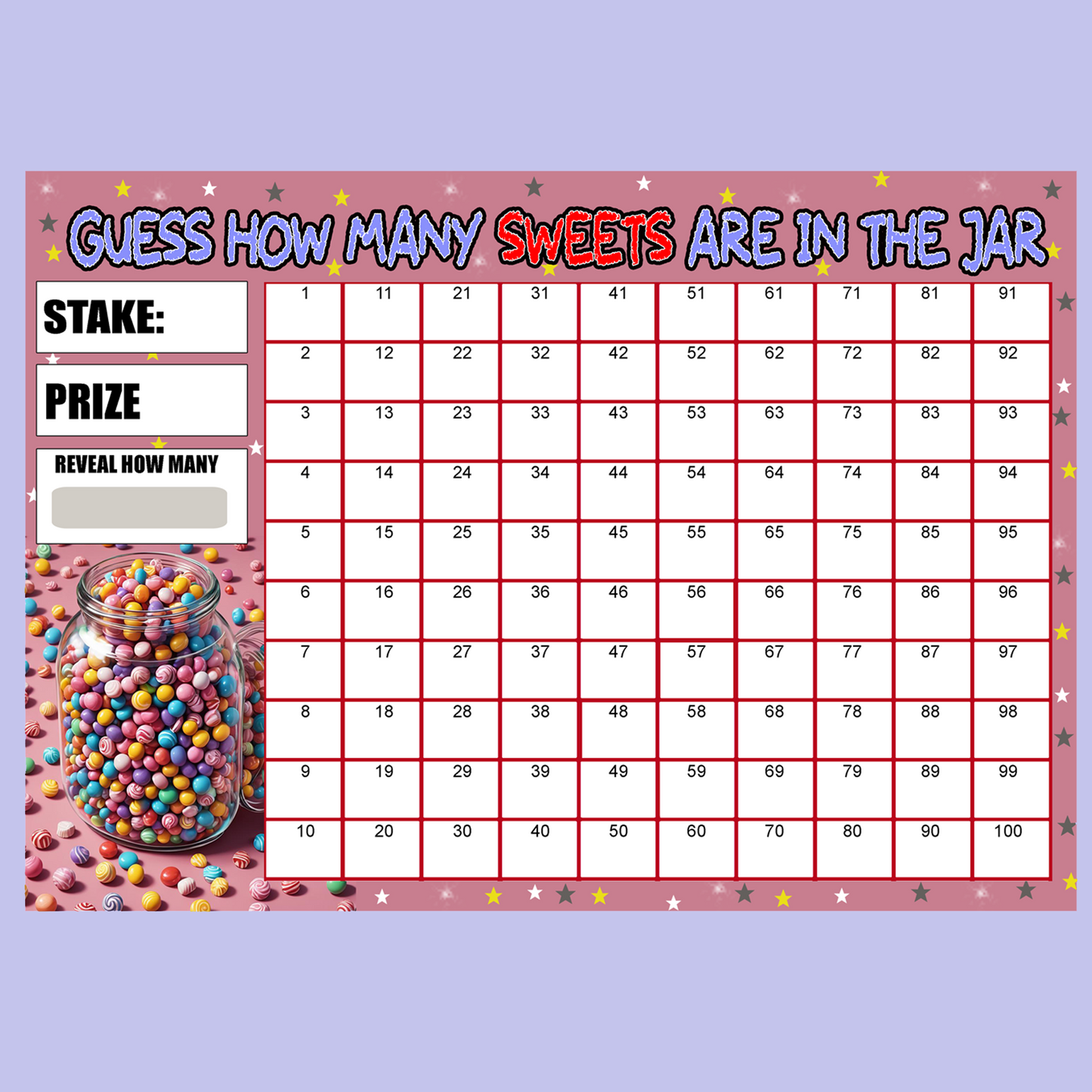 Fundraising Scratch Card Guess How Many Sweets Are In The Jar A4