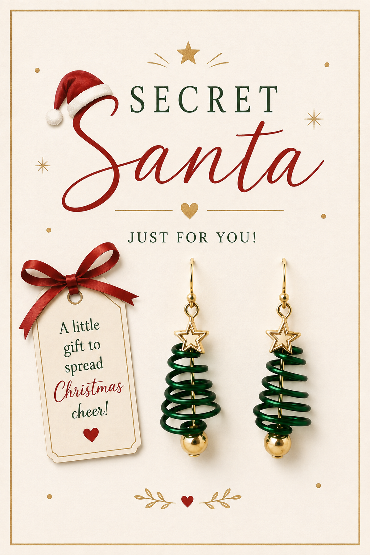 Secret Santa Christmas Tree Earrings Gift Card
