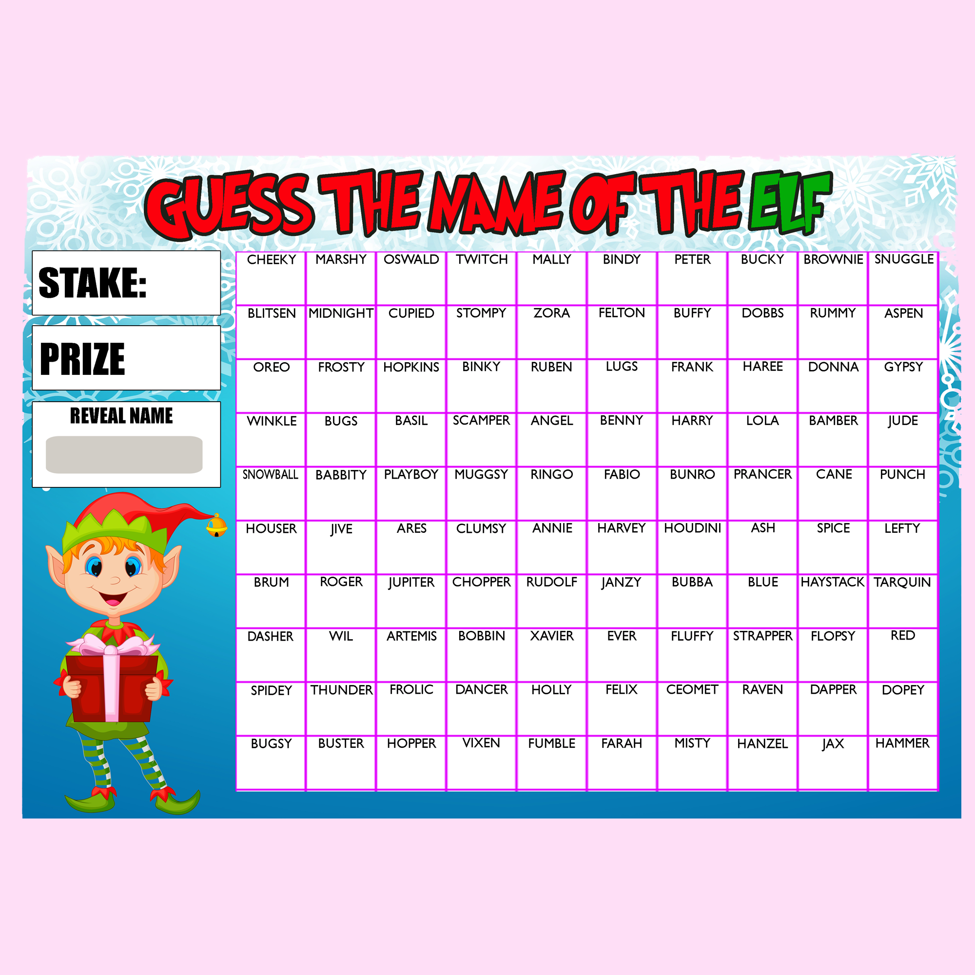 Guess the Name of Elf Fundraising Game Christmas Fete Fayre A4
