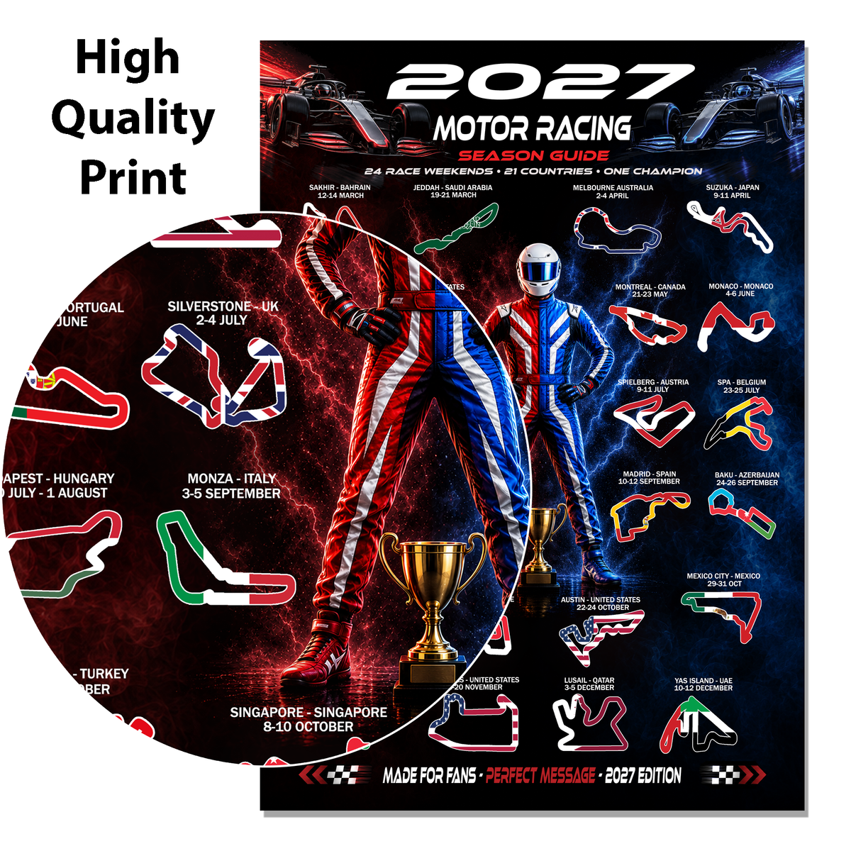 Motor Racing 2027 Event Poster Ideal Gift for Formula Racing Fans