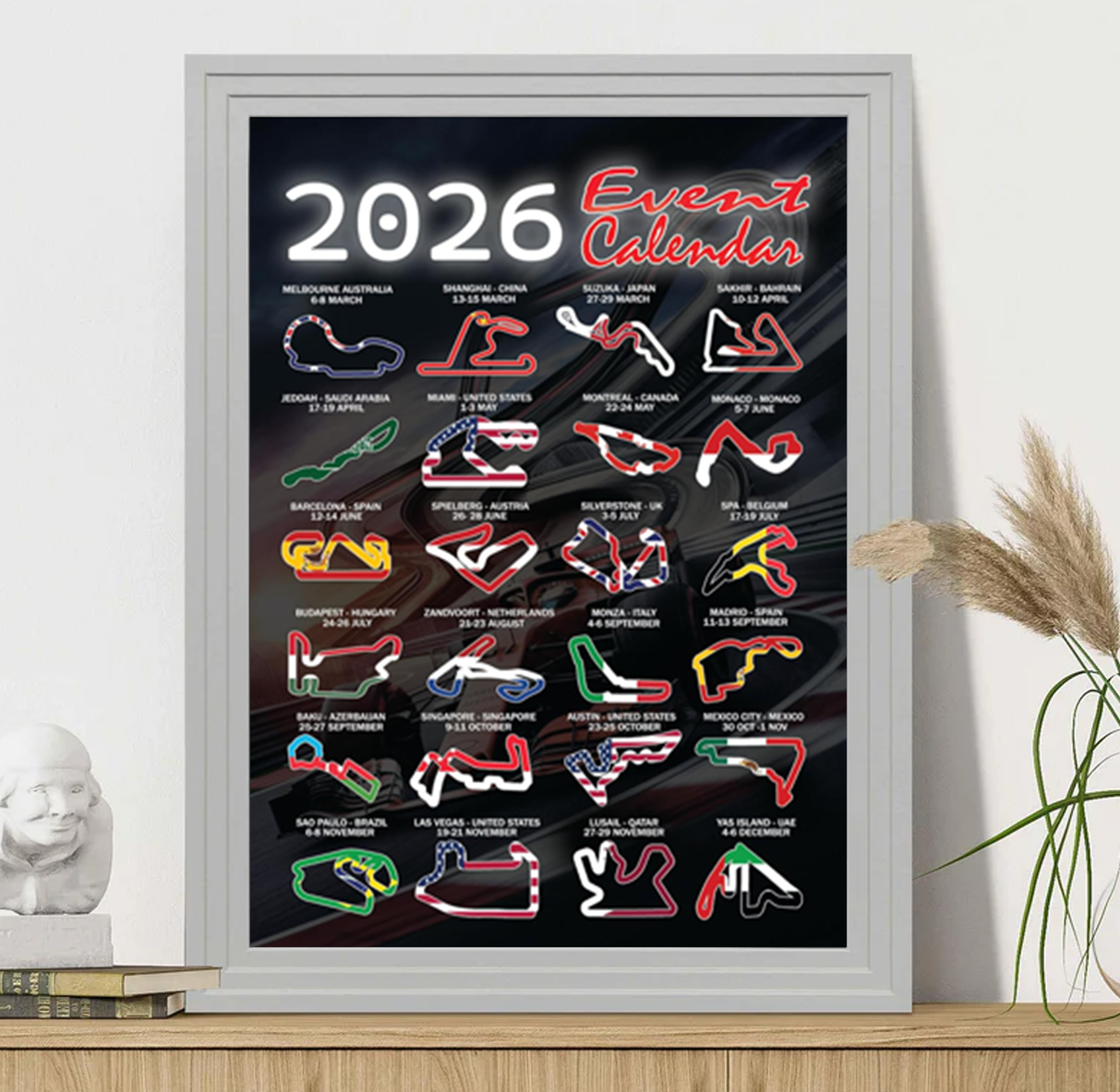 Motor Racing 2026 Event Calendar Ideal Gift for Formula Racing Fans