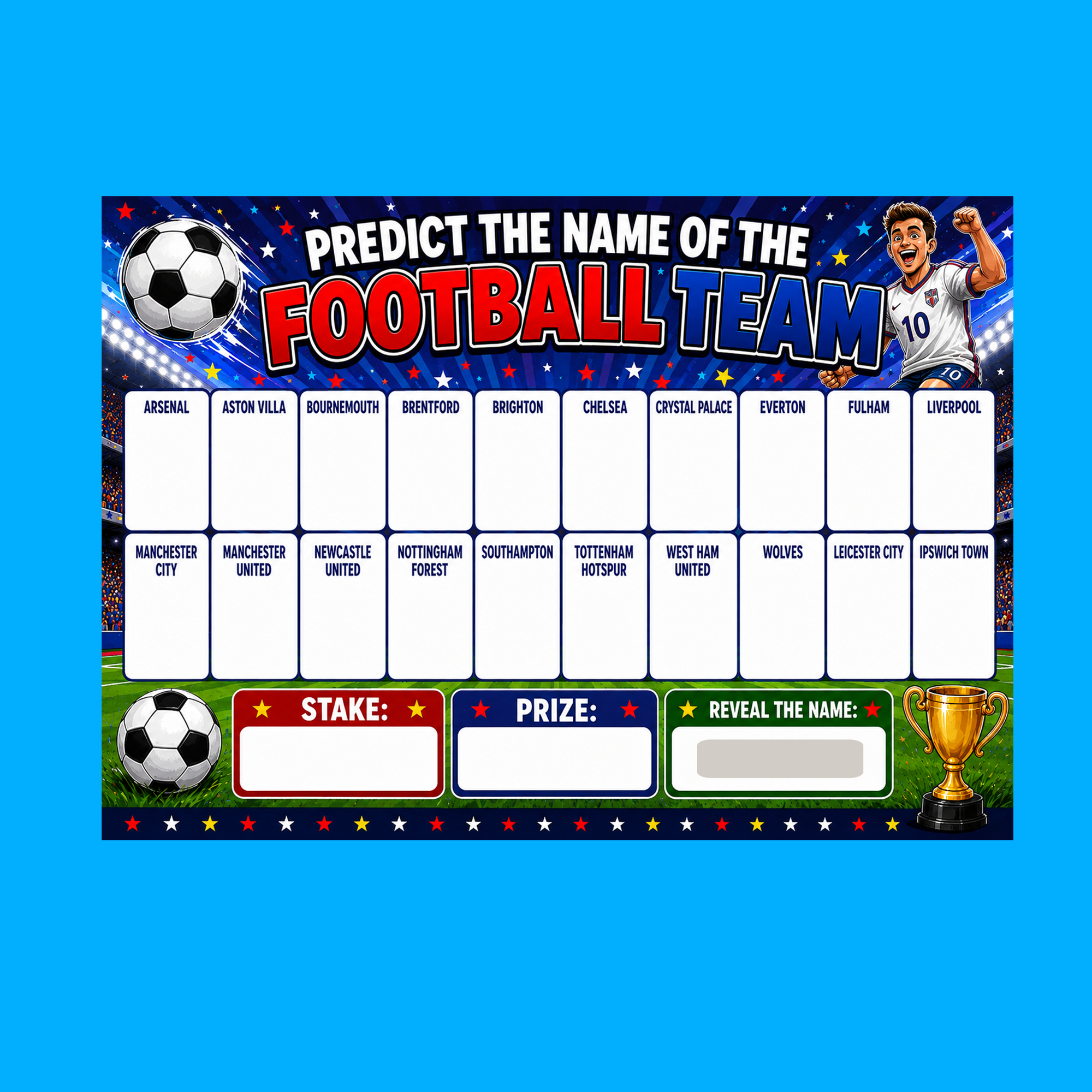 Predict the name of the football team Fundraising Scratch Card Game 20 Name Pub Game