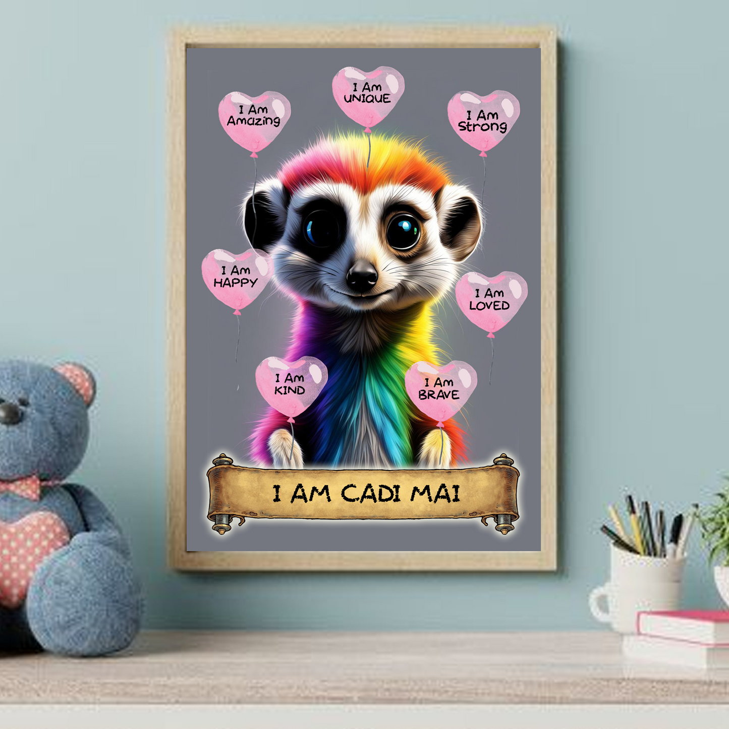 Positive Affirmation Personalised I Am Amazing Prints - Meercat