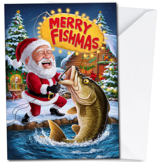 Merry Fishmas Christmas Card for Fishermen, A5 Size
