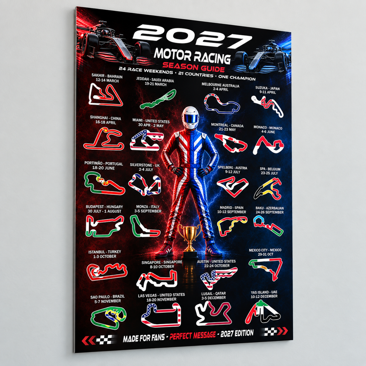 Motor Racing 2027 Event Poster Ideal Gift for Formula Racing Fans