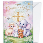 On Your Christening Day - Pink Cute Animal Card