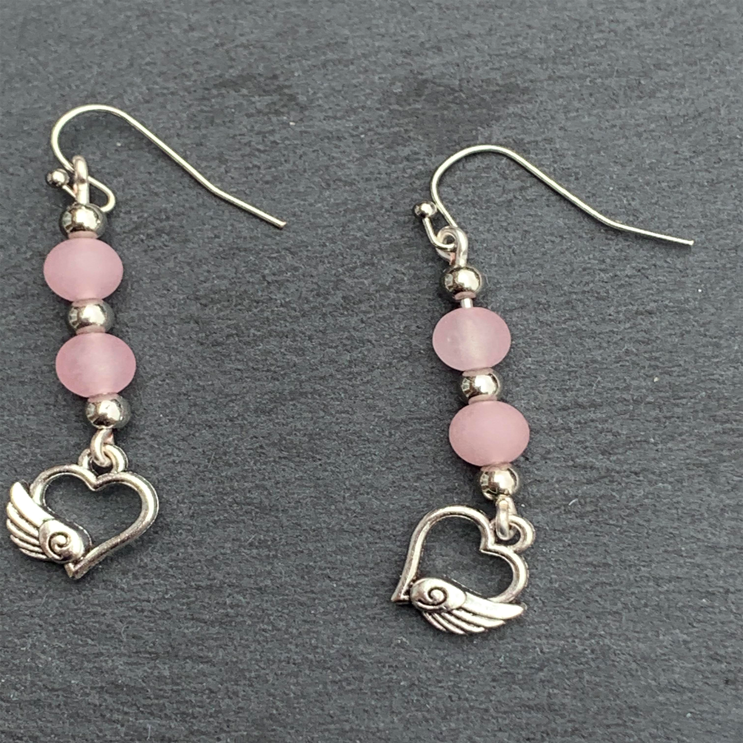 Frosted Pink Angel Heart Earrings