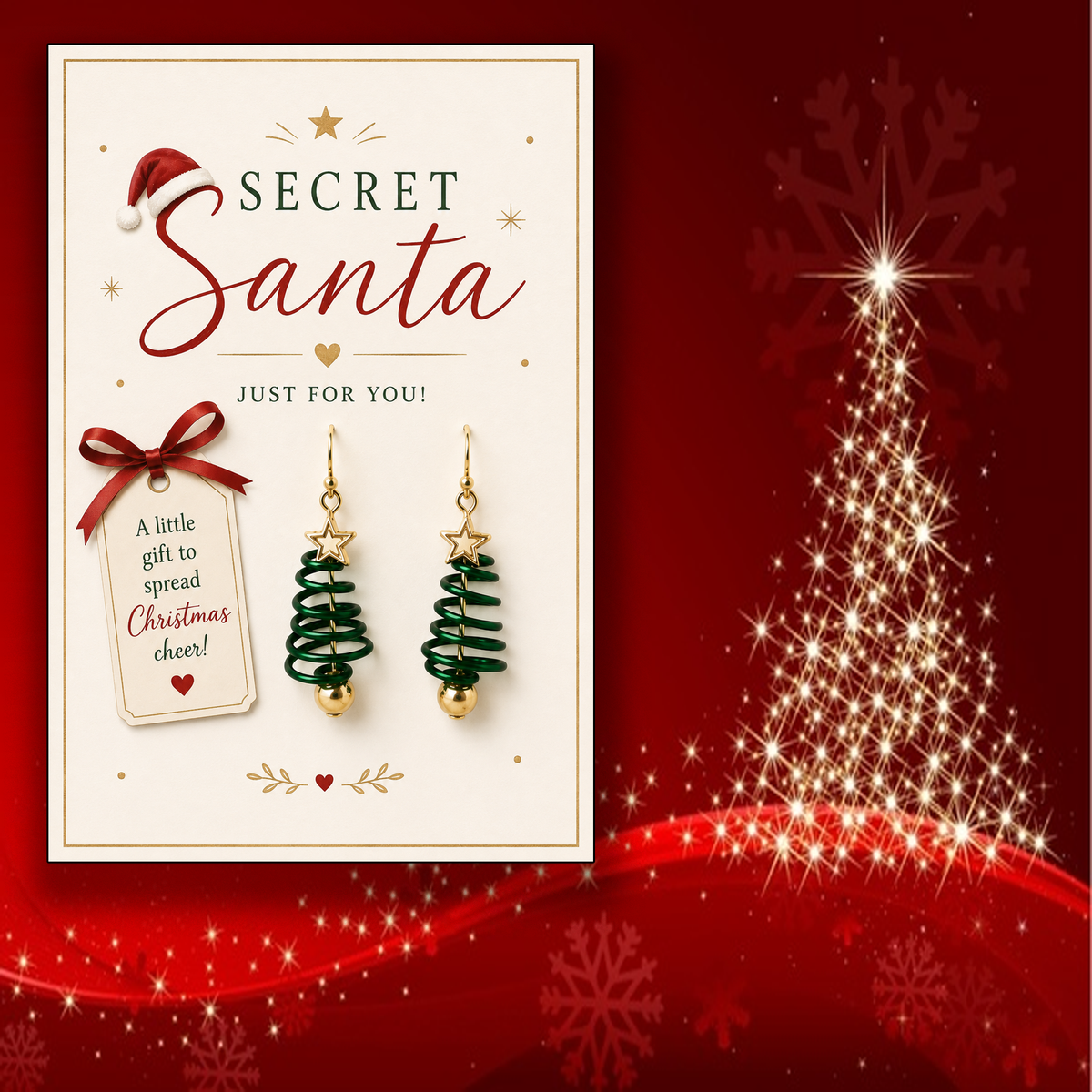 Secret Santa Christmas Tree Earrings Gift Card