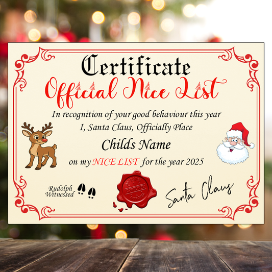 A5 Santa's Nice List Certificate 2025