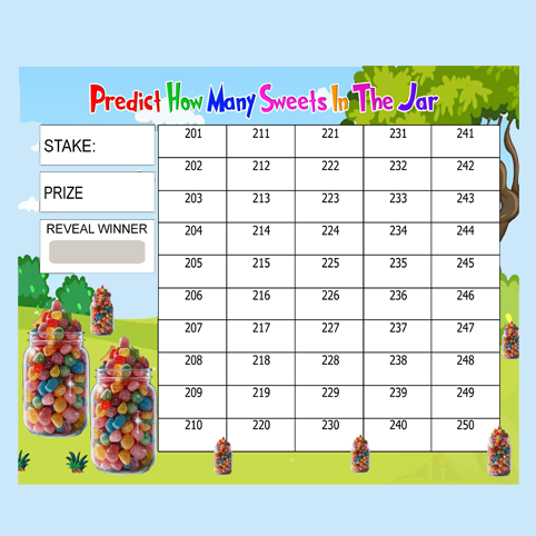 Predict How Many Sweets in the Jar Fundraising Game, 50-Name Scratch Card, A4 Size