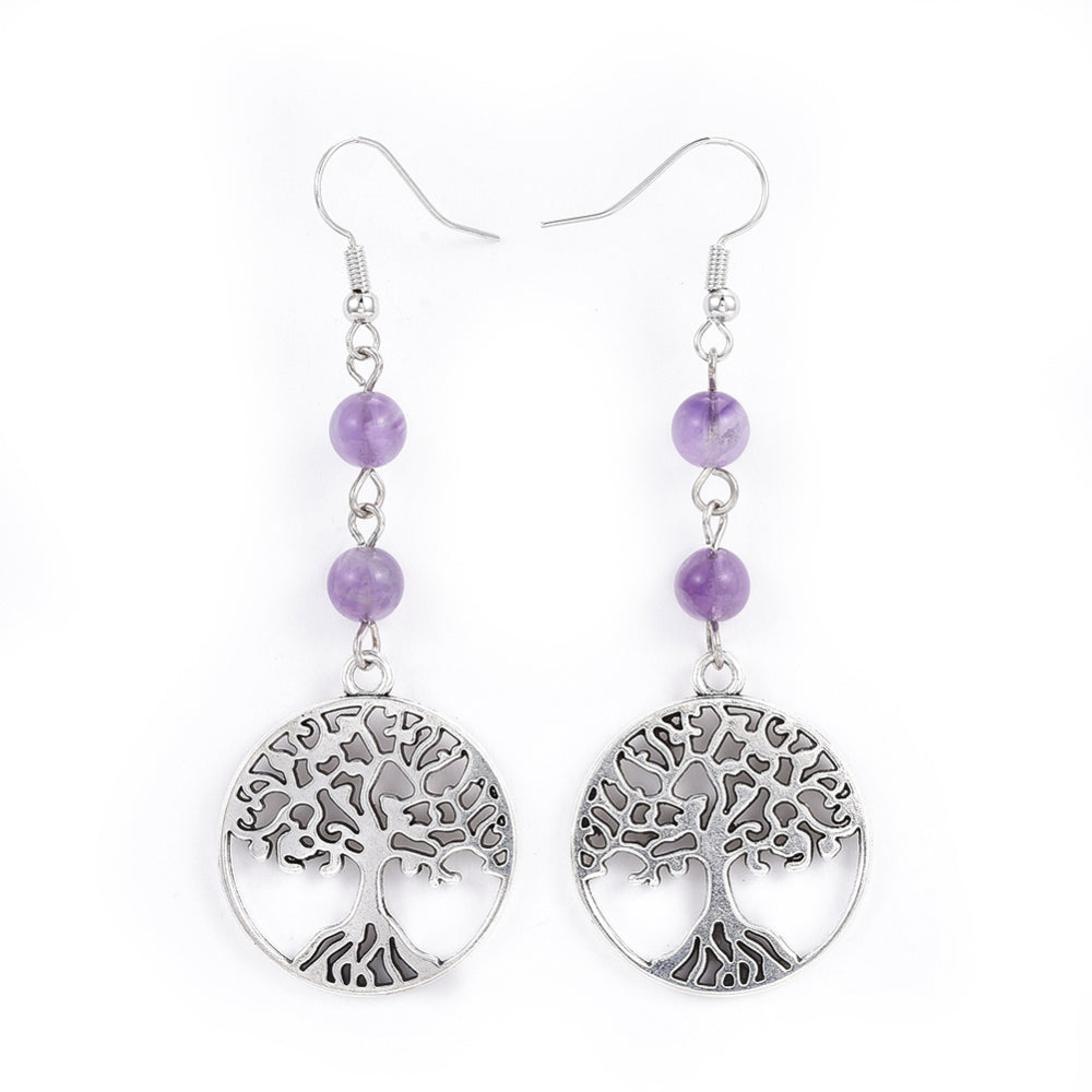 Tree of Life Long Drop Bead Earrings