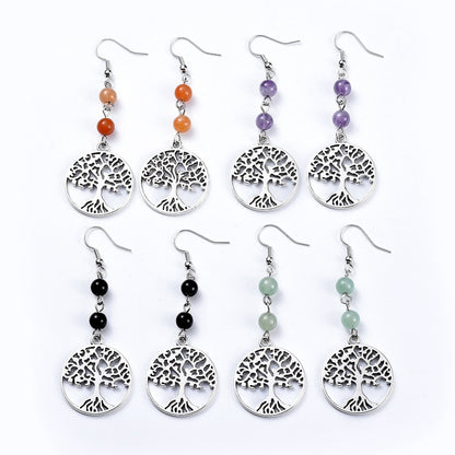 Tree of Life Long Drop Bead Earrings