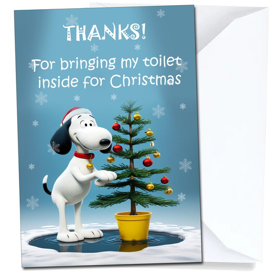 Christmas Card from the Dog Bringing Toilet In